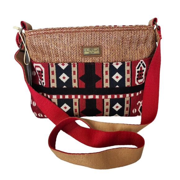New Sun N Sand Red Aztec Rattan Crossbody PURSE Hobo Long Strap - Picture 1 of 10